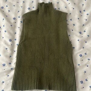Zara Green Rib Knot Mock Neck Tank Top